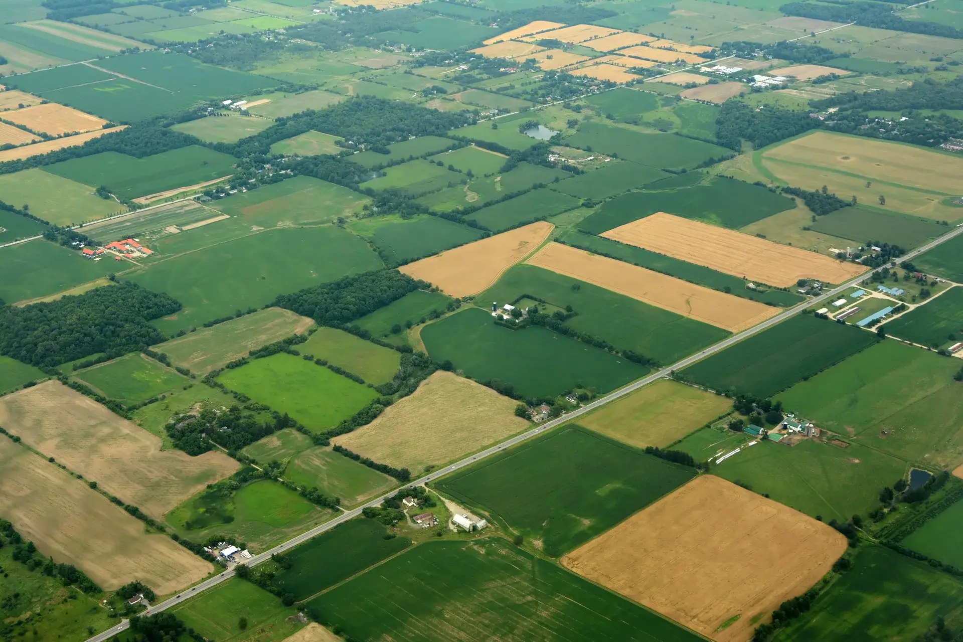 Aerial view of fields in crop rotation