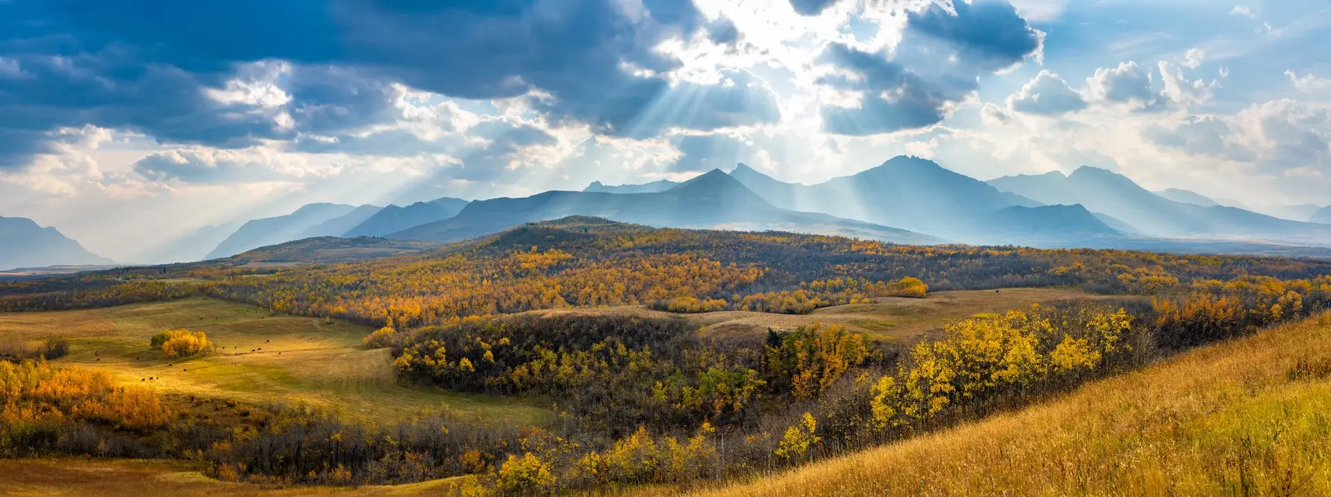 Autumn landscape with fields and mountains